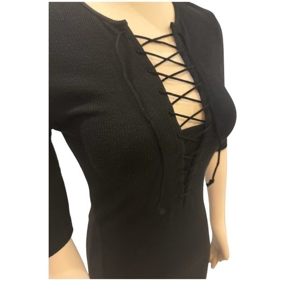 Derek Lam 10 Crosby Black Ribbed Knit Lace Up Bodycon Midi Dress Size 6 NEW - Picture 6 of 9